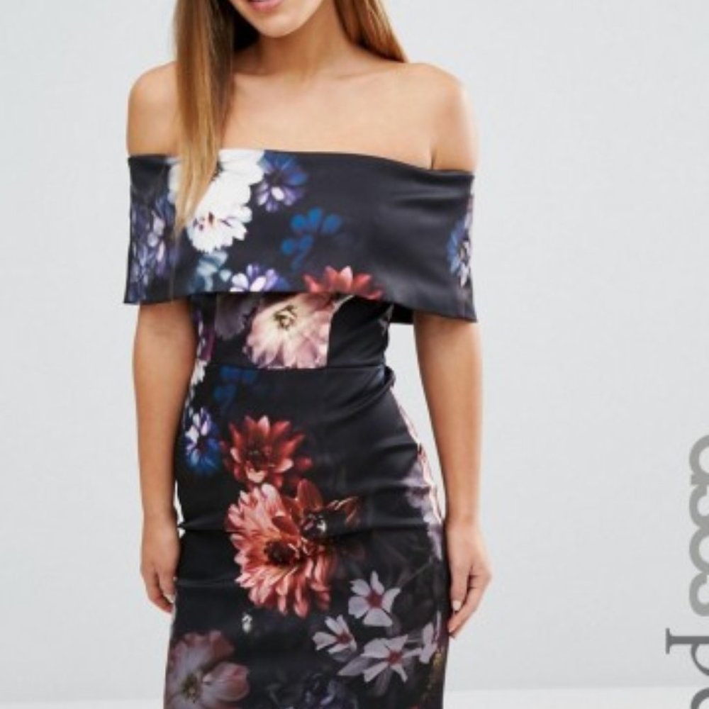 Asos Petite Dark Floral Bardot Pencil Dress